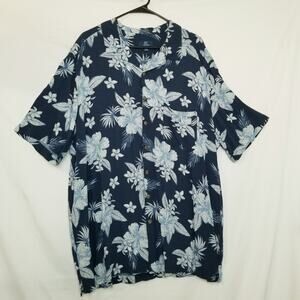 GEORGE Button Up Shirt Men's Short Sleeve Blue Floral Tropical Size 2XL ( 50-52)